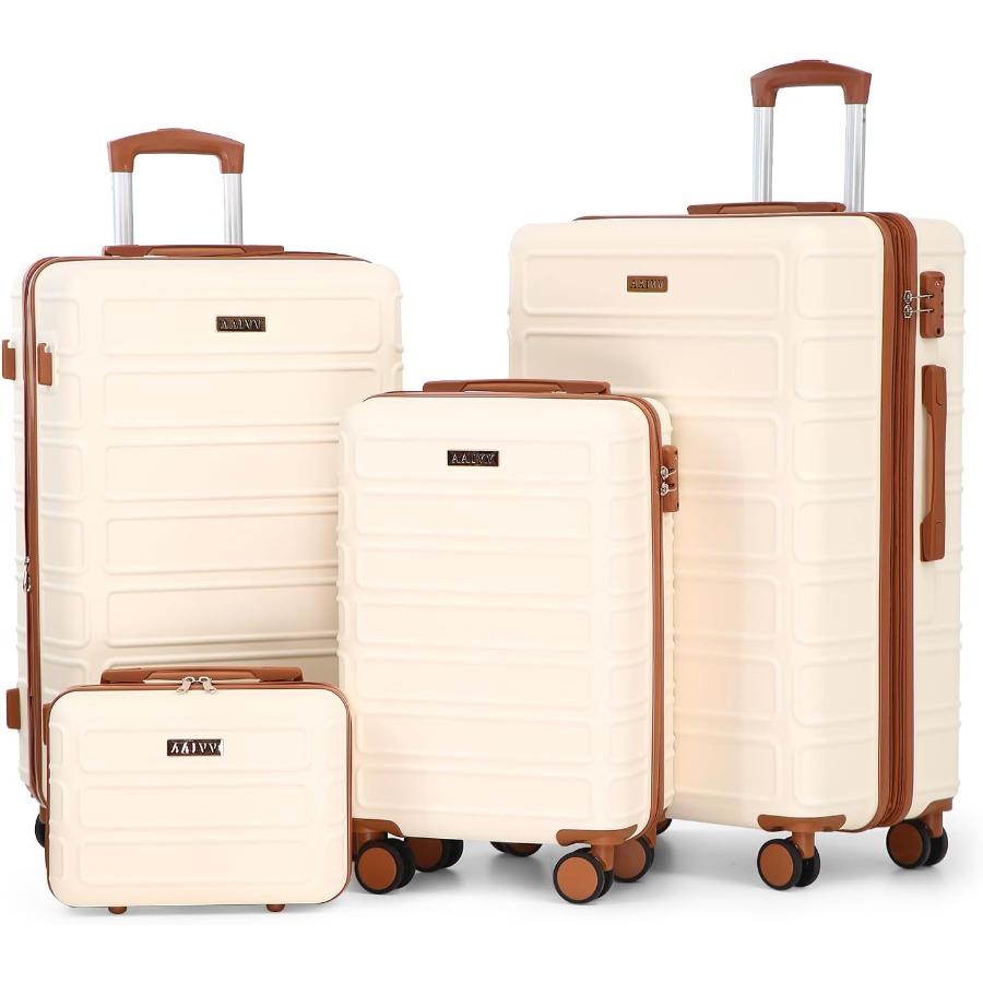 Expandable Hard Shell Luggage Set - 4点セットの拡張可能なABS製旅行用スーツケースセット。TSAロック付き、頑丈で軽量。旅行用の荷物として最適で、贈り物にもおすすめです。