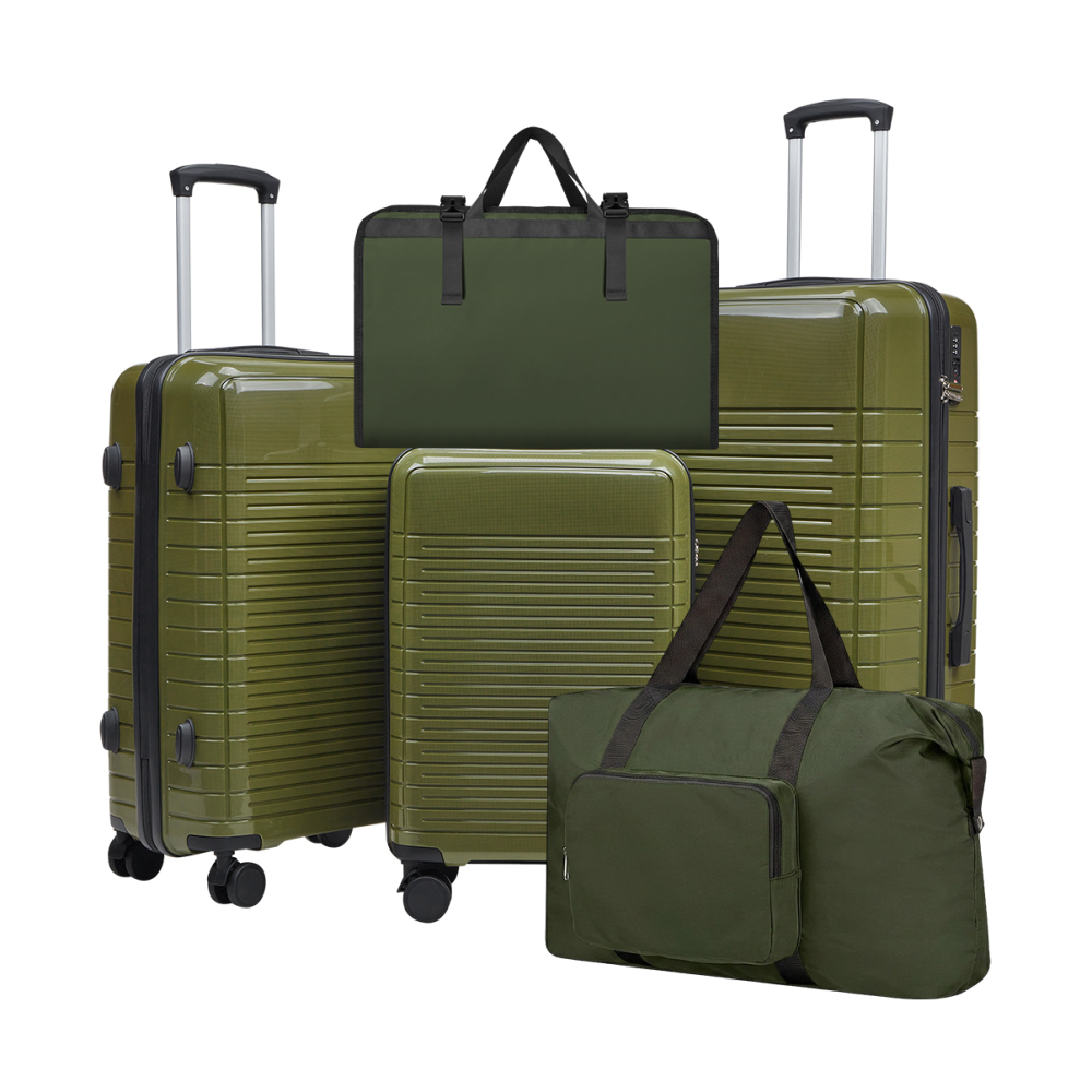 Foldable Rolling Luggage Bag - 5点セットのPP製ハードシェルスーツケース。20インチ、24インチ、28インチのキャスター付きスーツケースと、折りたたみ式のトラベルバッグ、化粧品用バッグ、洗面用具用バッグが付属。360度回転可能。 ° スピナーホイール搭載ファミリートロリーラゲッジ