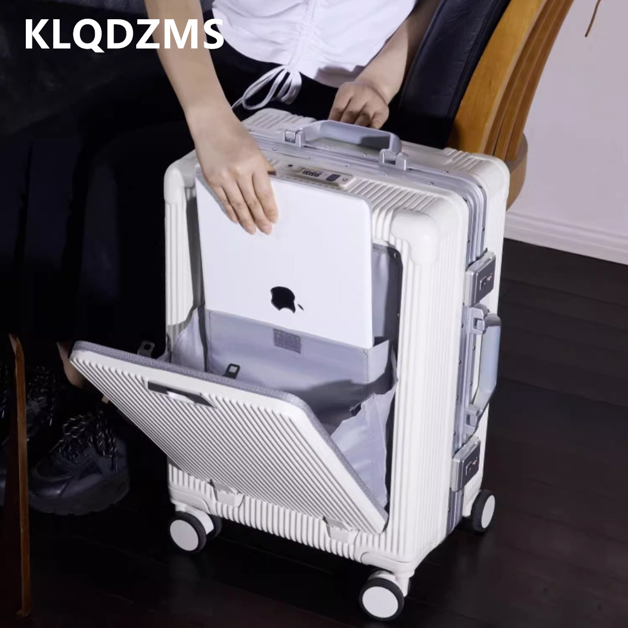 Front Opening Laptop Luggage 24 Inch - KLQDZMS 20インチ/24インチ ABS+PC素材製、前面開口式、ノートパソコン収納可能な多機能トローリーケース、アルミニウムフレーム、旅行用スーツケース。