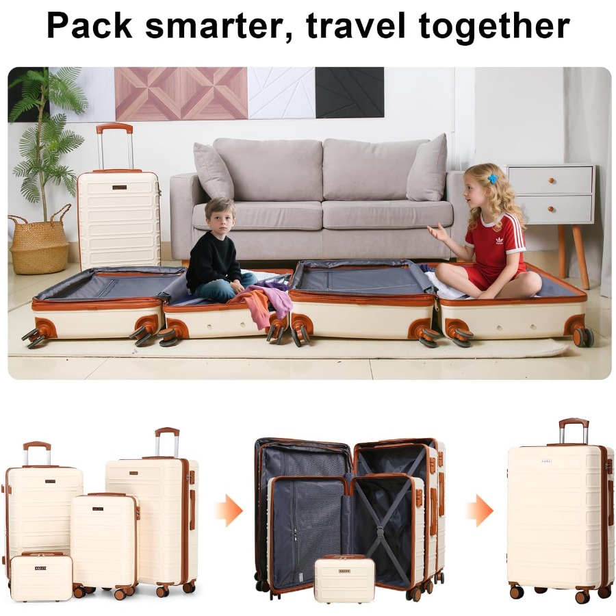 4点セットの拡張可能なABS製旅行用スーツケースセット。TS - Expandable Hard Shell Luggage Set のレビューと価格