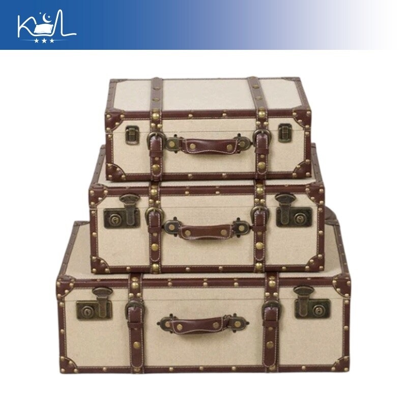 ヴィンテージリネン生地収納トランク、アンティーク調大容量ハン - Retro Vintage Trunk Suitcase のレビューと価格