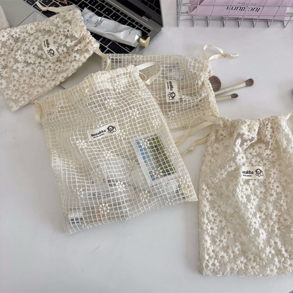 レース刺繍デイジーメッシュ巾着メイクアップバッグ夏旅行用トイ - Cosmetic Bags のレビューと価格