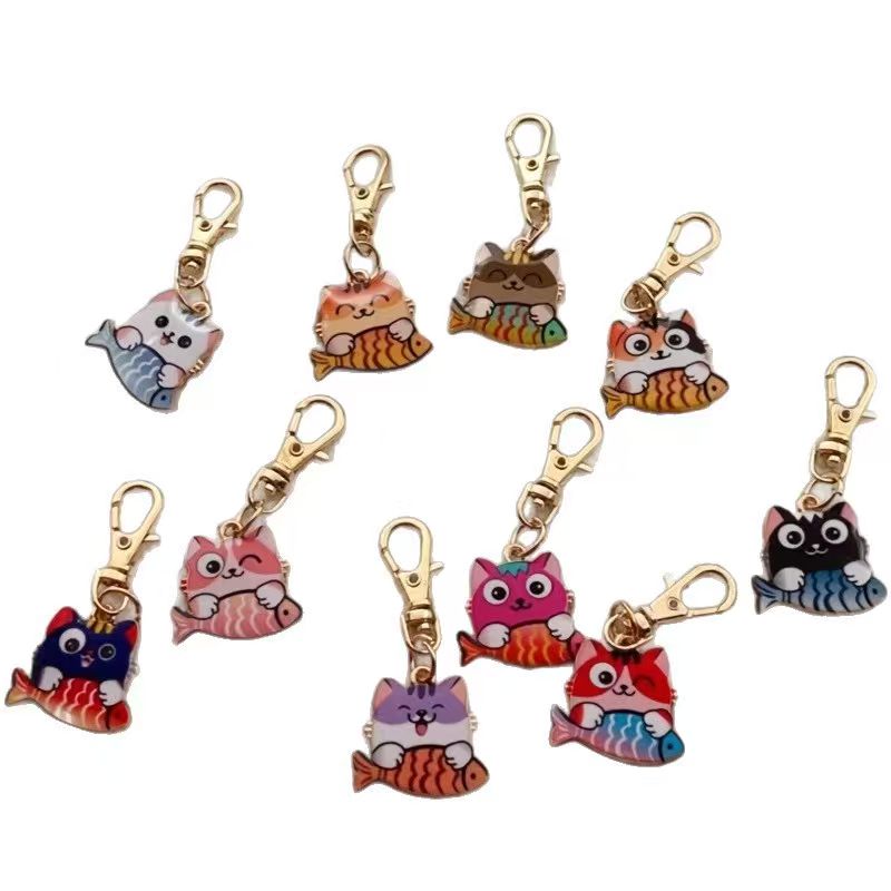 10個入り合金製プリント猫キーホルダー、バッグや財布の吊り下 - Wallets のレビューと価格