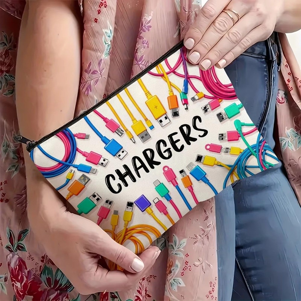 新しいキャンバス製充電器収納ポーチ。プリントデザイン、大容量 - Cosmetic Bags のレビューと価格