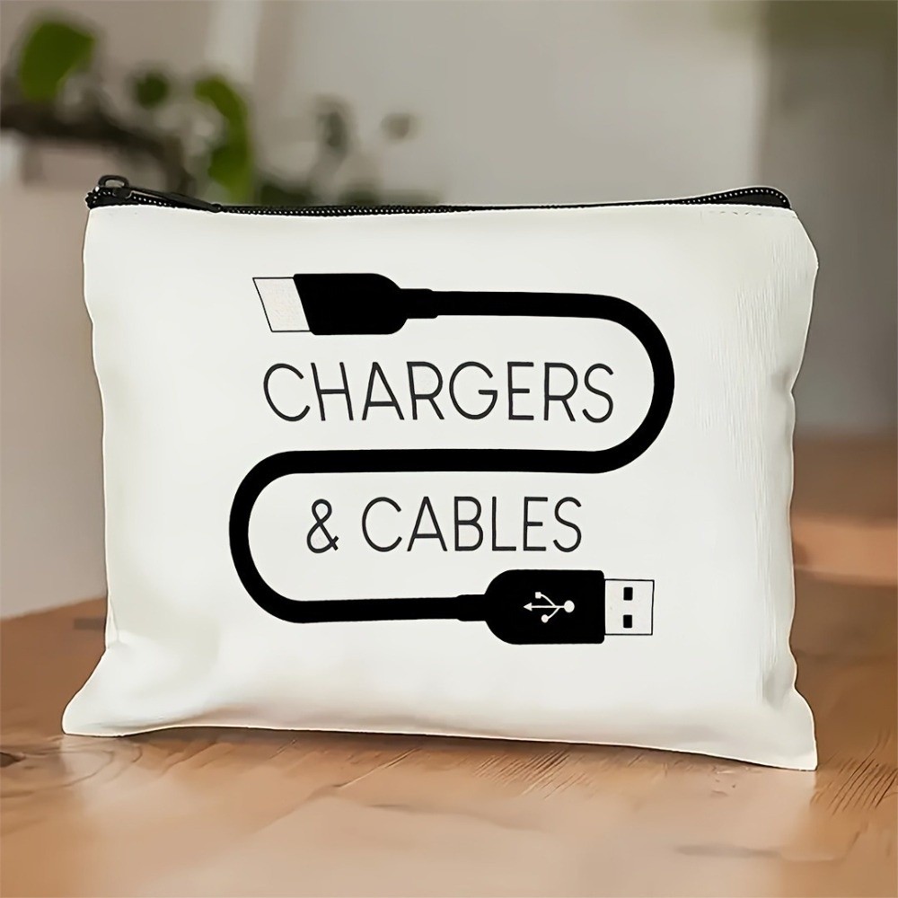 新しいキャンバス製充電器収納ポーチ。プリントデザイン、大容量 - Cosmetic Bags のレビューと価格