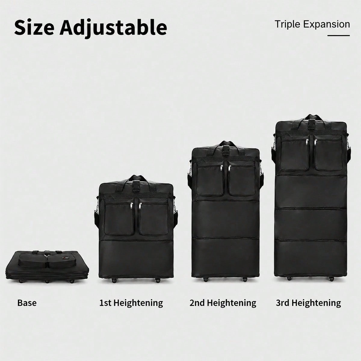 車輪付きの黒い旅行用ダッフルバッグ。拡張可能で折りたたみ式。 - Foldable Rolling Luggage Bag のレビューと価格